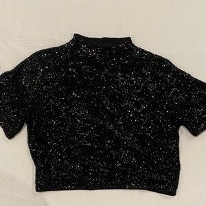 H&M Black Sequin Short Sleeve Top
